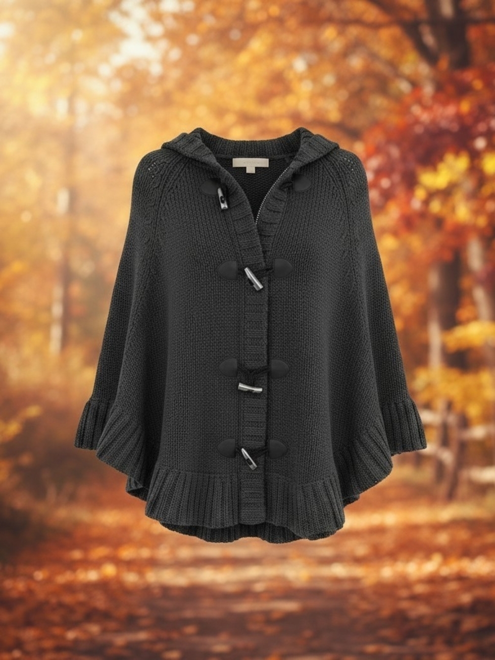 Michael Kors Black Hooded Toggle Poncho